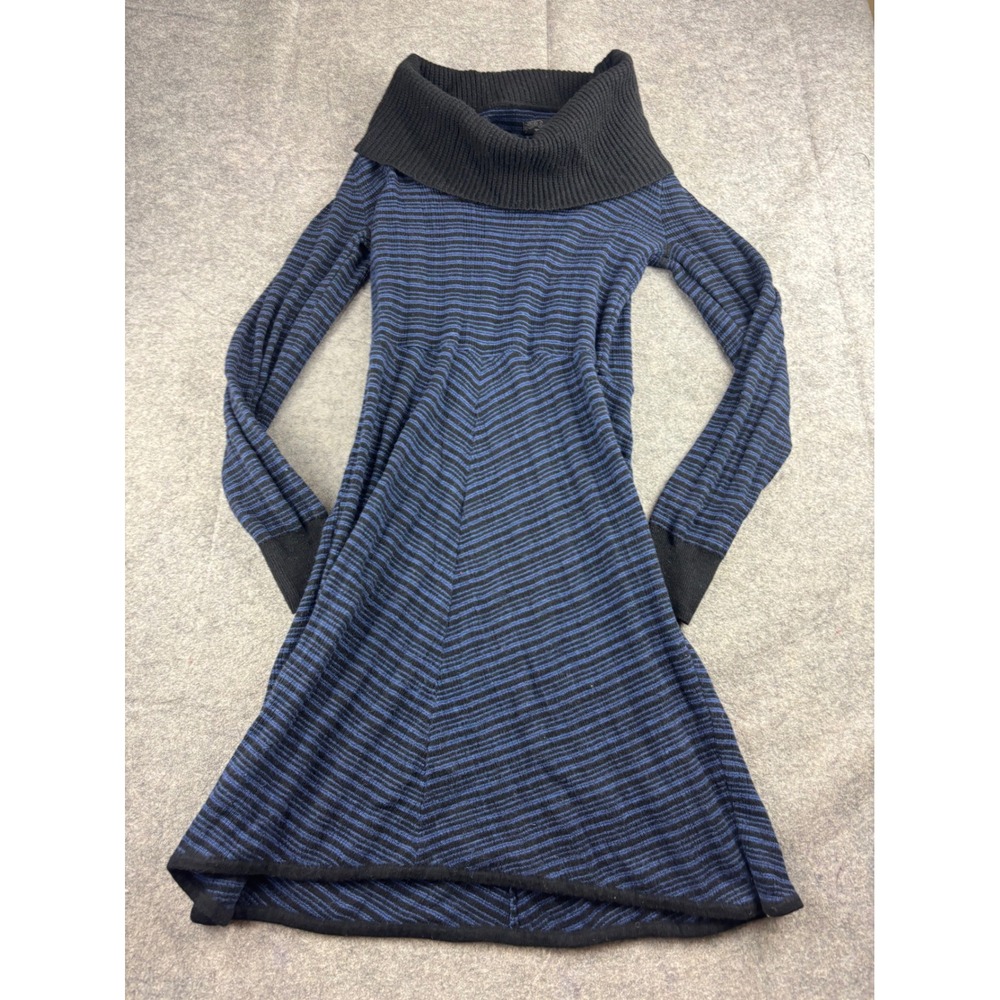 Prana Womens S Blue Black Striped Cowl Neck Wool Blend Knit Sweater Dress‎